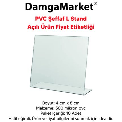 10 Adet PVC Şeffaf Etiketlik 4x8 cm, PVC Raf Etiketlik, Kart Tutucu, PVC Fiyat Stand, Ürün Etiketlik