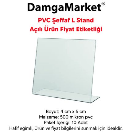 10 Adet PVC Şeffaf Etiketlik 4x5 cm, PVC Raf Etiketlik, Kart Tutucu, PVC Fiyat Stand, Ürün Etiketlik