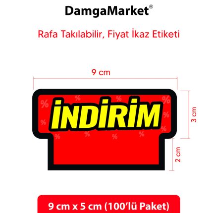 Market Raf Önü İNDİRİM Karton Fiyat Etiketi, 9 cm x 5 cm, Rafa Takılabilir, 100 Adet