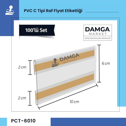 PVC C Tipi Raf Etiketliği Yapışkanlı 6 cm x 10 cm - 100'lü Paket